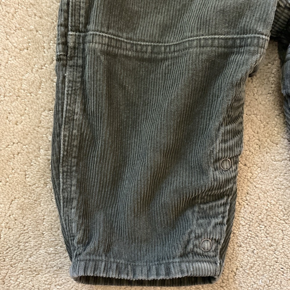 VINTAGE OSHKOSH TODDLER OLIVE GREEN CORDUROY OVERALLS BIB POCKET SIZE 18 MTHS - Picture 4 of 16